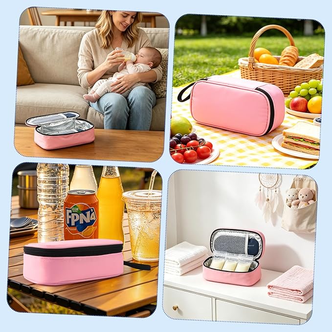 Breastmilk Cooler Bag with Ice Pack, Portable Insulated Breast Milk Storage Cooler Bag, Small Stylish Breastmilk Storage Bag Cooler with Wrist Strap (Light Pink)