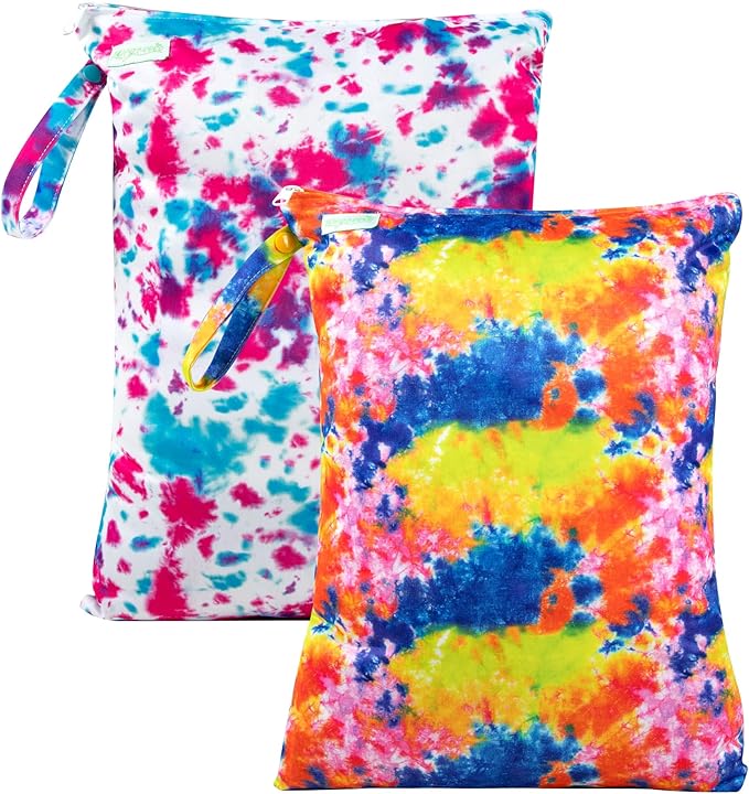 wegreeco Wet Dry Bag for Baby Swimsuit, Small Wet Dry Bag for Clothes Diaper and Breast Pump Parts, Large Baby bag for Travel,Gym Clothes,Beach,Pool,Extra Clothes (Tie-Dye)