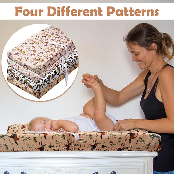 CroBlissful 4 Pcs Western Stretchy Baby Changing Pad Covers for Boys and Girls Soft Diaper Changing Table Pad Cover Breathable Comfy Newborn Baby Cradle Sheets Bedding Nursery 32 x 16 x 5 Inch