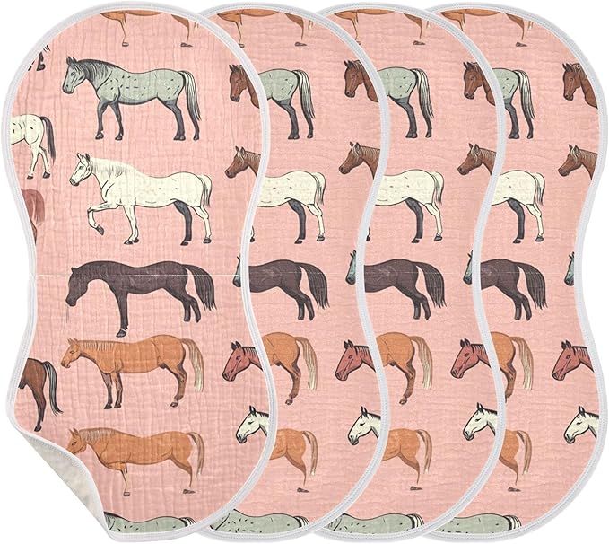 Vintage Horse Pinks Burp Cloths Baby Boys Girls Absorbent Soft Cotton Burping Cloths Rags, 4 Pack