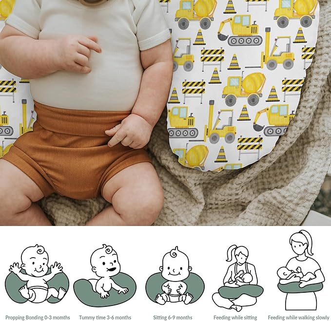 Watercolor Construction Trucks Baby Nursing Pillow Cover for Boy Girl Excavator Dump Truck Nursery Pillowcase for Breastfeeding Pillows Construction Vehicles Soft Stretchy Slipcover for Newborn Infant