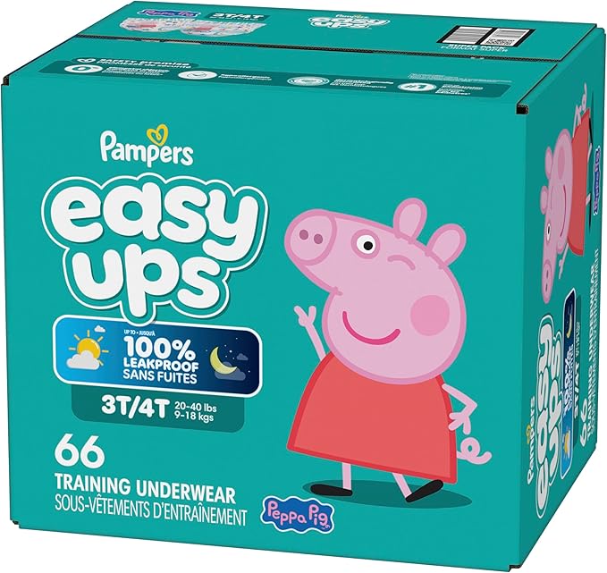 Pampers Training Pants - Easy Ups Girls & Boys - Size 3T-4T, 66 Count, Peppa Pig Potty Underwear (Packaging May Vary)