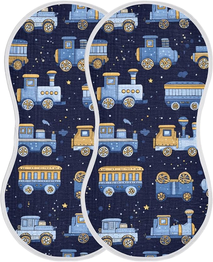 Trains Cute Blue Burp Cloths Baby Boys Girls Absorbent Soft Cotton Burping Cloths Rags 2 Pack