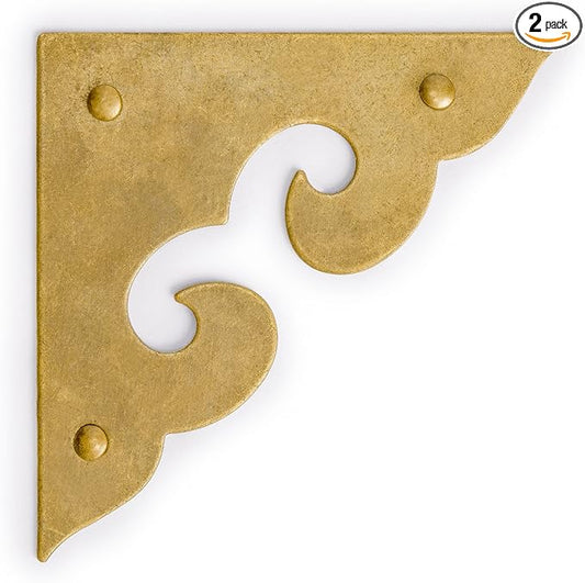 Brass "Ocean Wave" Corner Plate – Set of 2, 1.8", by Hardware Philosophy