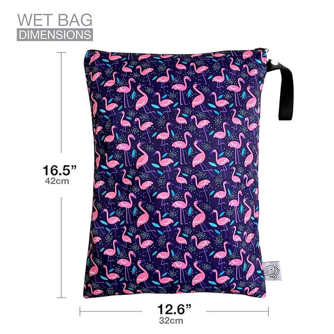 FLOCK THREE Washable and Reusable Wet Bag Diaper Bag Water Resistant Swimming Bag Travel Toiletries Pouch Flamingos Birds Zippered 12.6'' x 16.5''