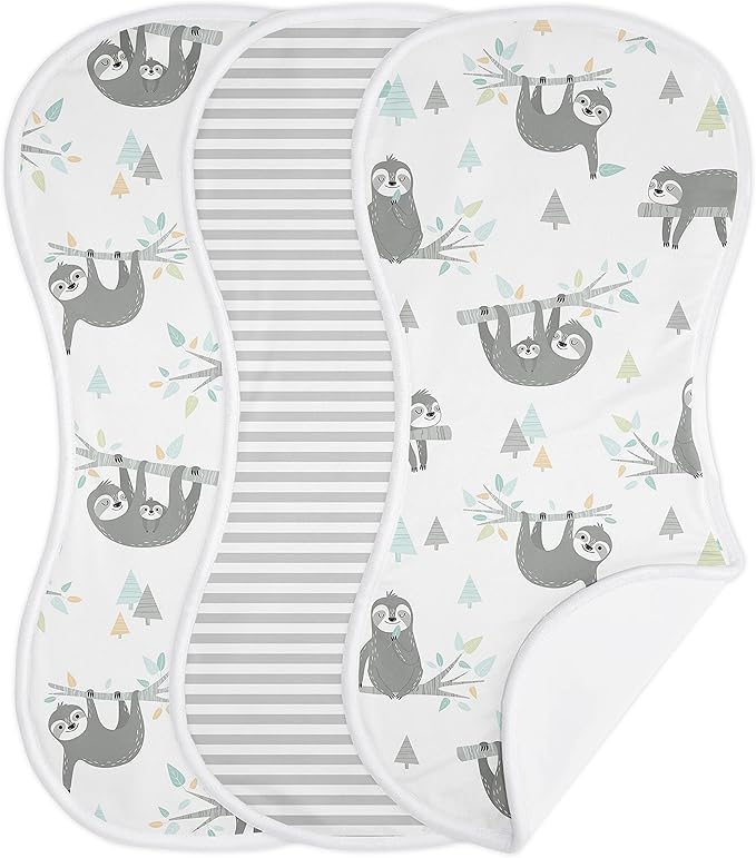 Sweet Jojo Designs Blue Jungle Sloth Baby Boy Girl Absorbent Burp Cloths Infant Newborn Turquoise Grey and Green Tropical Gender Neutral Botanical Leaf Rainforest Animal 3 Pack Set Dribble Drool