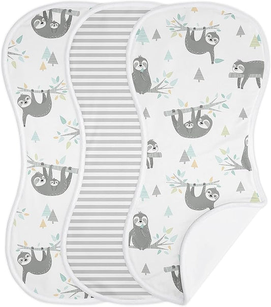 Sweet Jojo Designs Blue Jungle Sloth Baby Boy Girl Absorbent Burp Cloths Infant Newborn Turquoise Grey and Green Tropical Gender Neutral Botanical Leaf Rainforest Animal 3 Pack Set Dribble Drool