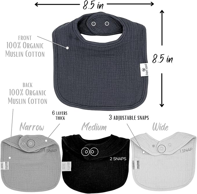 DiaperSquad's 100% Organic Cotton Baby Drool Bibs, Super Absorbent & Adjustable Baby Bibs for Drooling and Teething