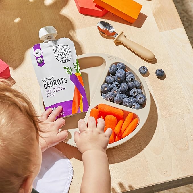 Serenity Kids 6+ Organic Carrot Veggie Puree Baby Food Pouches - No Added Sugar & Allergen-Free Baby Snacks - BPA-Free Veggie Pouches - On-The-Go Snack Pack - 3.5 Oz Pack of 12