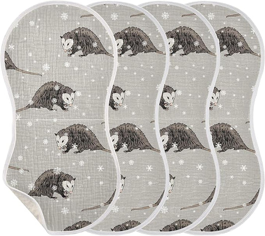 Winter Opossum Possum Burp Cloths Baby Boys Girls Absorbent Soft Cotton Burping Cloths Rags 4 Pack
