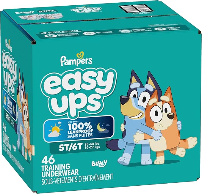 Pampers Training Pants - Easy Ups Boys & Girls Bluey - Size 5T-6T, 46 Count, Children's Potty Underwear (Packaging May Vary)