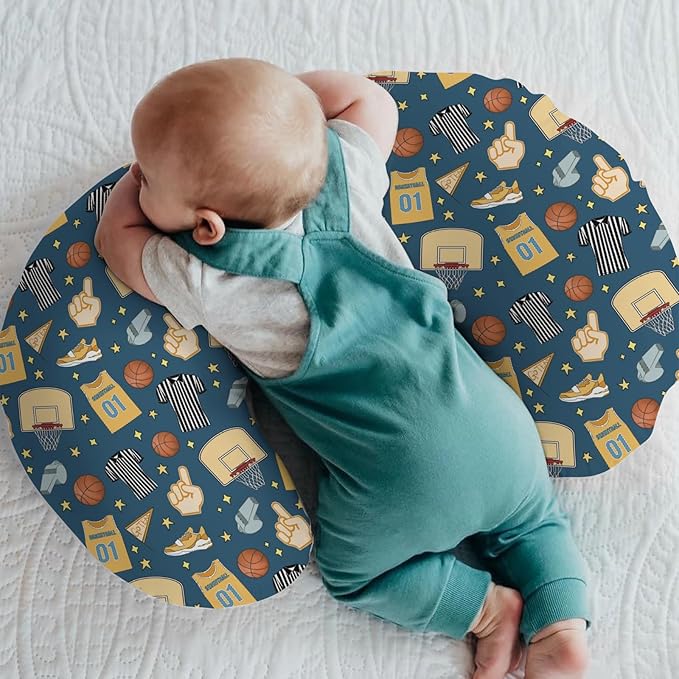 Basketballs Baby Nursing Pillow Covers for Boy Girl Basketballs Fan Stars Suits Nursery Pillowcase for Breastfeeding Pillows Outdoor Sports Lovers Gift Soft Stretchy Slipcover for Newborn Infant