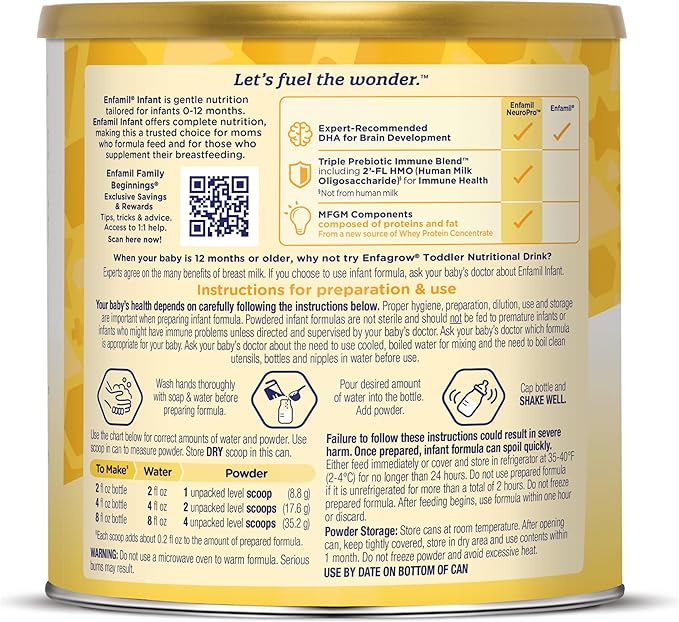 Enfamil Infant Formula, Milk-based Baby Formula with Iron, Omega-3 DHA & Choline, Powder Can, 21.1 Oz (Pack of 4)