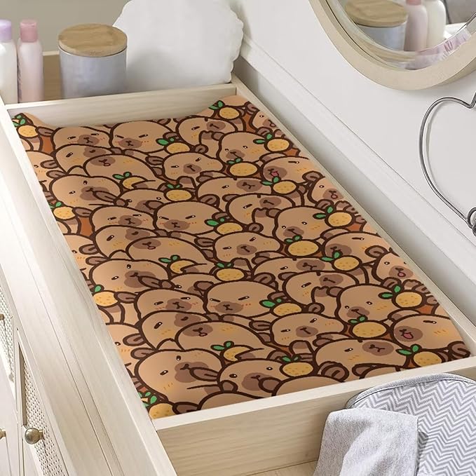 Cute Capybara Changing Pad Cover Soft Skin-Friendly Breathable Wipeable Changing Table Sheets for Baby Boy and Baby Girl, 32"x16"