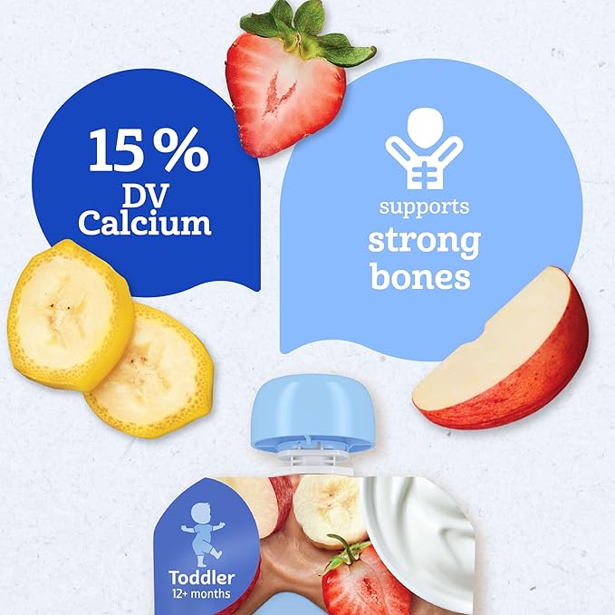 Gerber Toddler Food, Strawberry Banana, Fruit Puree and Yogurt Pouch. No Added Sweeteners, 12PK