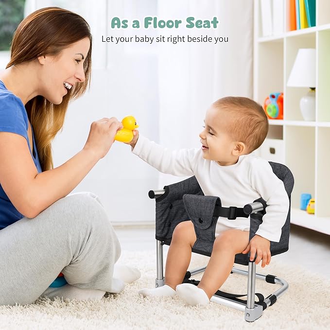 Booster Seat for Dining Table, 3-in-1 Portable Toddler Booster Chair with Safety Buckle, Height Adjustable & Foldable Baby Feeding Seat, Travel High Chair with Washable Cover & Storage Pocket - Black