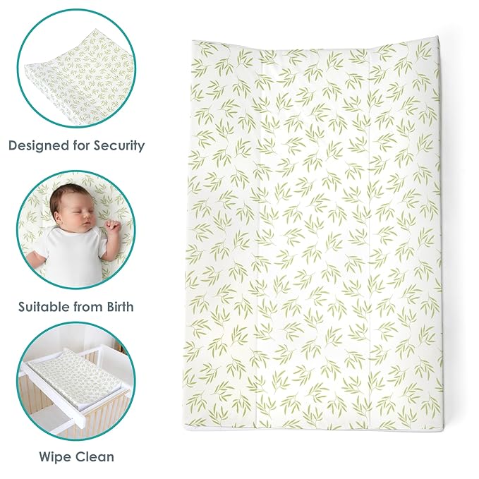 Clair de Lune Leaf Anti-Roll Wedge Baby Changing Mat 69 x 44cm