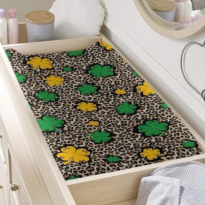 St. Patrick's Day Changing Pad Cover for Baby Girls Boys Special Leopard Comfort Diaper Change Table Pad Covers Soft Breathable Changing Pad Sheets