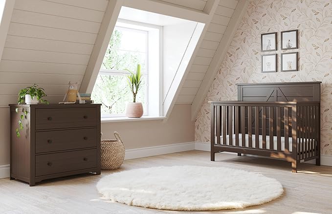 Child Craft Harmony 3-Drawer Dresser with Changing Table Topper, 38" W Nursery Dresser and Changing Station, Smooth Glides, Baby-Safe Finish, Brushed Truffle