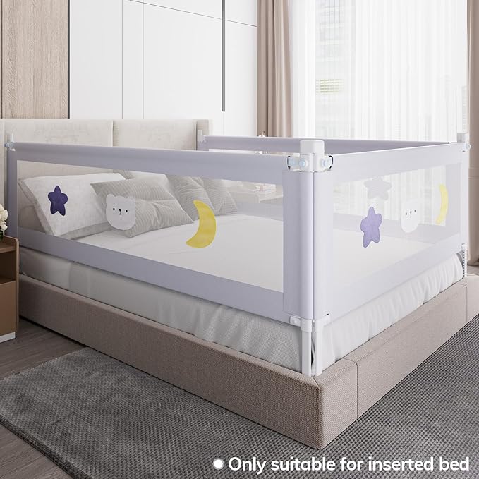 omzer Bed Rail for Toddlers - Toddler Bed Rails with Double Child Lock - Bed Rail for Baby Kids with Pattern - Height Adjustment Guard Rails for Full Size Bed - 1 Pack, 54”