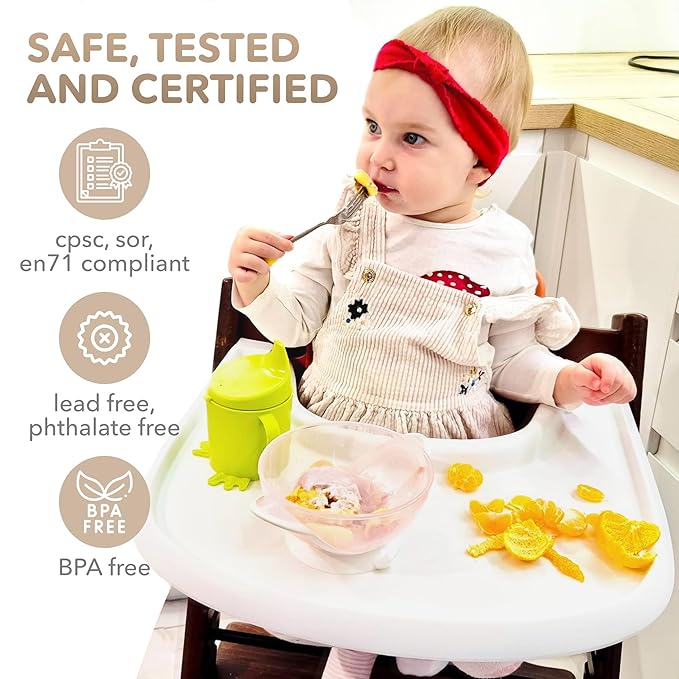 High Chair Tray Compatible with Stokke Tripp Trapp Chair – Matte White – NO Suction Plate Feature – Ergonomic Curved Design – BPA-Free, Easy to Assemble