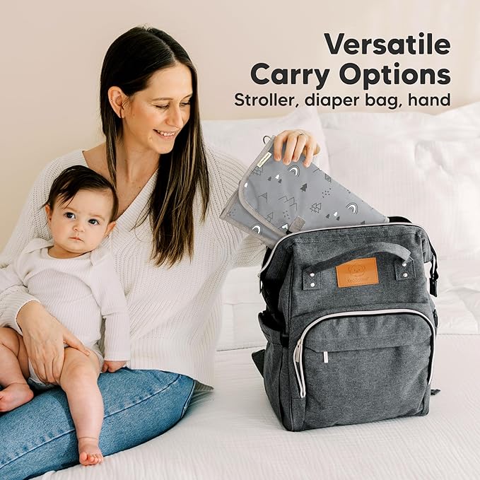 KeaBabies Portable Diaper Changing Pad, Travel, Car - Large Waterproof Baby Changing Mat, Wipeable, Padded, On The Go Travel Diaper Clutch Bag, Easy to Use Pockets for Newborn Essentials (Woodland)