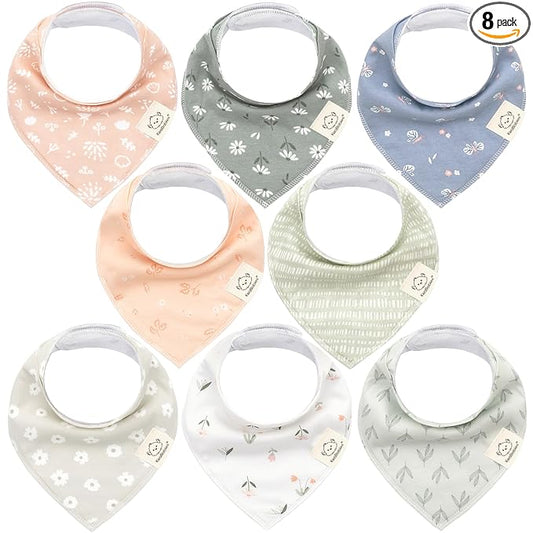 KeaBabies 8-Pack Organic Baby Bandana Bibs for Girls - Super Absorbent Triangle Baby Bibs for Drooling and Teething Infant, 100% Cotton Extra Soft for Newborn, Infant 0-36 Months (Fleur)