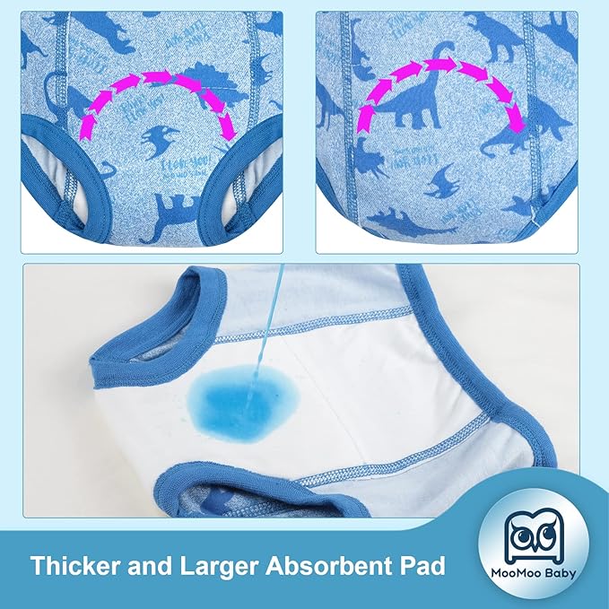 MooMoo Baby Potty Training Pants 6 Packs Absorbent Training Underwear for Boys and Girls Cotton Pee Pants 2T-9T
