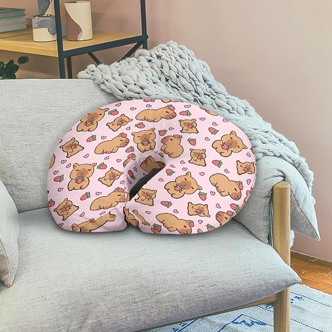Jeiento Strawberry Capybara Nursing Pillow Covers Soft Adorable Nursing Cover for Breastfeeding Pillows Capybara Slipcovers for Newborn U-Shaped Pillowcase