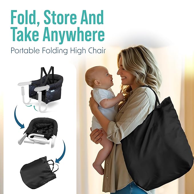 Portable Hook on High Chair for Baby & Travel Toddler from 6-36 Months – Clip on Baby Seat for Table – Fast Table Chair for Travel & Dining– Including Storage Bag - Black