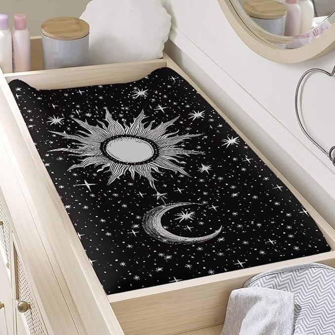Sun and Moon Changing Pad Cover Neutral Baby Diaper Changing Table Covers Newborn Infant Changing Pad Sheets Toddler Changing Table Mat
