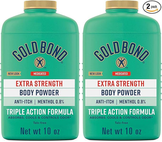 Gold Bond Medicated Talc-Free Extra Strength Body Powder | 10 oz | Cooling | Itch Relief | Pack of 2