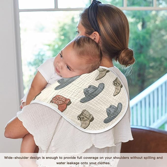 Western Cowboy Boots Vintage Burp Cloths Baby Boys Girls Absorbent Soft Cotton Burping Cloths Rags, 4 Pack