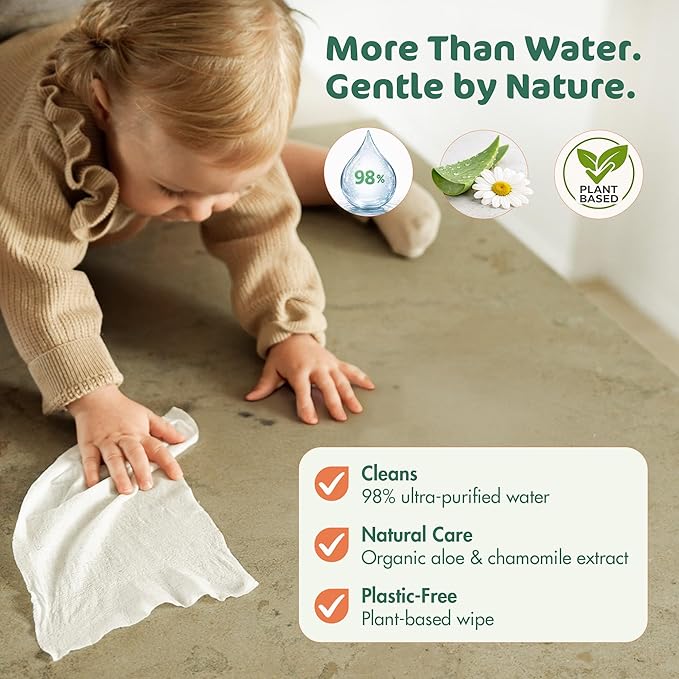 Naty Flushable Baby Wipes | 98% Water, Hypoallergenic & Natural for Sensitive Skin | Unscented, Fragrance-Free, Plant-Based | Plastic-Free, Water-Degradable | Newborn & Toddler | 504 Count (12 Packs)