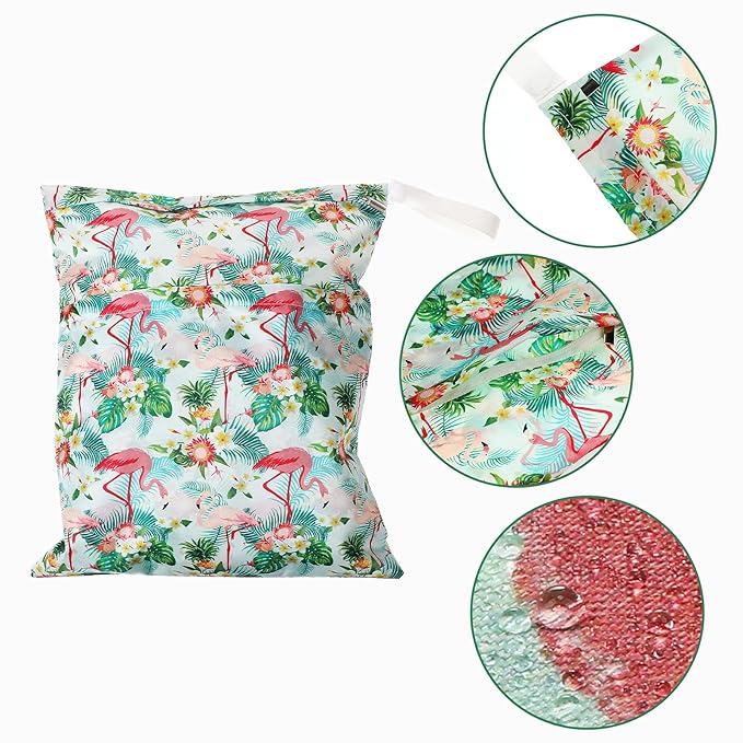 Frienda 4 Pieces Cloth Diaper Wet Dry Bag, Waterproof Reusable Washable Bag for Baby Items and Travel Zippered Pockets with Handle, Beach, Swimsuit, Dirty Gym Clothes and Toiletries(Hawaii)