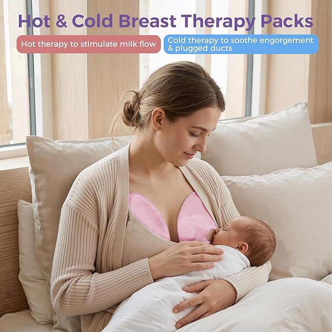 Breastfeeding Care Kit for Nursing Moms, 60 Piece Complete Gift Set with Milk Collector, 50 Storage Bags & Hot/Cold Packs - Relieves Engorgement & Improves Milk Flow，BPA-Free Essentials(Pink)
