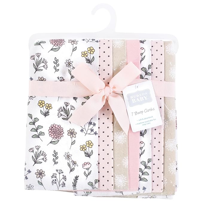 Hudson Baby Unisex Baby Flannel Burp Cloth 7pk, Dandelion Wish, One Size