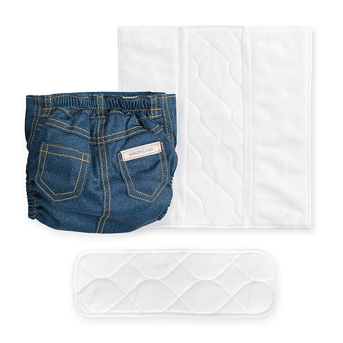 Amazing Baby Hybrid Cloth Diaper Cover with Pocket-Sling, Large, Sz 4 (22-40 lbs), Use Boosties Disposable or Reusable Inserts, Blue Jean, Set Includes Diaper Cover + Tri-fold Insert + Booster Pad