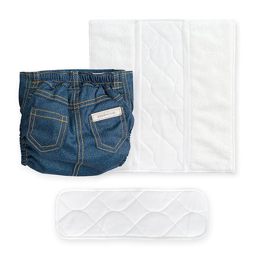 Amazing Baby Hybrid Cloth Diaper Cover with Pocket-Sling, Large, Sz 4 (22-40 lbs), Use Boosties Disposable or Reusable Inserts, Blue Jean, Set Includes Diaper Cover + Tri-fold Insert + Booster Pad