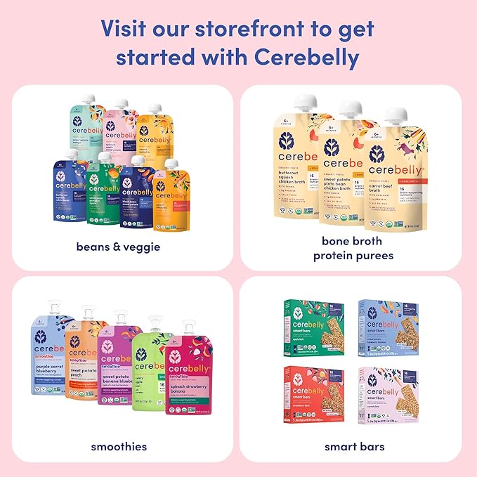 Cerebelly Organic Baby Food Pouches, Beet Carrot Blueberry Purees, 16 Nutrients, No Added Sugar, Fiber & Non-GMO, 4oz, 12 Pack