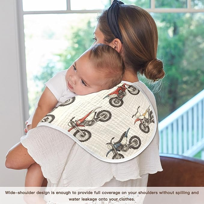 Vintage Dirt Bikes Burp Cloths Baby Boys Girls Absorbent Soft Cotton Burping Cloths Rags, 1 Pack