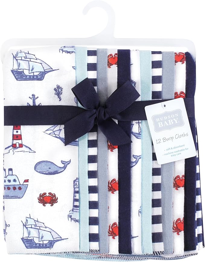 Hudson Baby Unisex Baby Flannel Burp Cloth 12pk, Lighthouse, One Size
