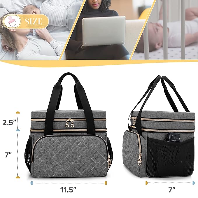 Luxja Double Layer Breast Pump Bag Compatible with Spectra S1 and S2, Pump Bag for Breast Pump and Extra Parts (Suitable for Home or Travel Use, Patent Design, Bag Only), Gray
