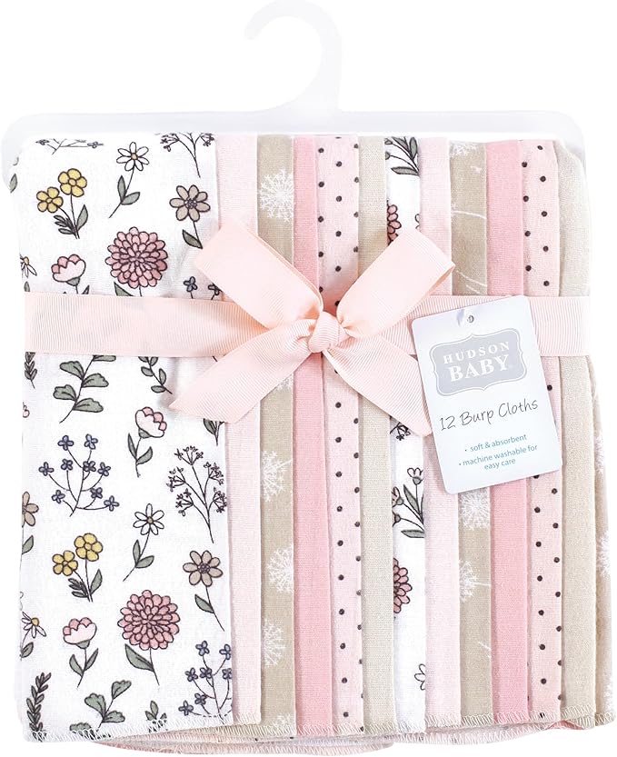 Hudson Baby Unisex Baby Flannel Burp Cloth 12pk, Dandelion Wish, One Size
