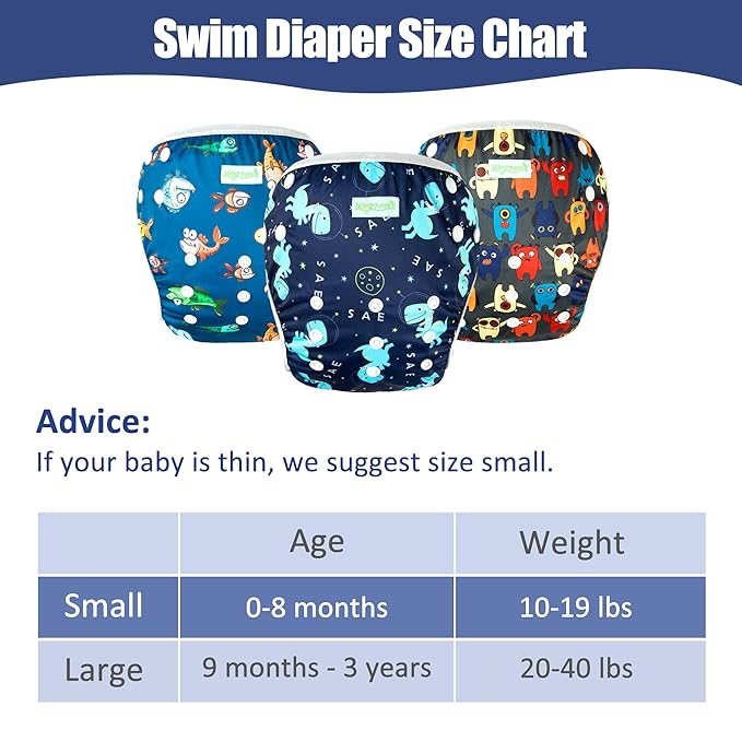 wegreeco Baby & Toddler Snap One Size Adjustable Reusable Baby Swim Diaper (Dinosaurs, Small, 3 Pack)