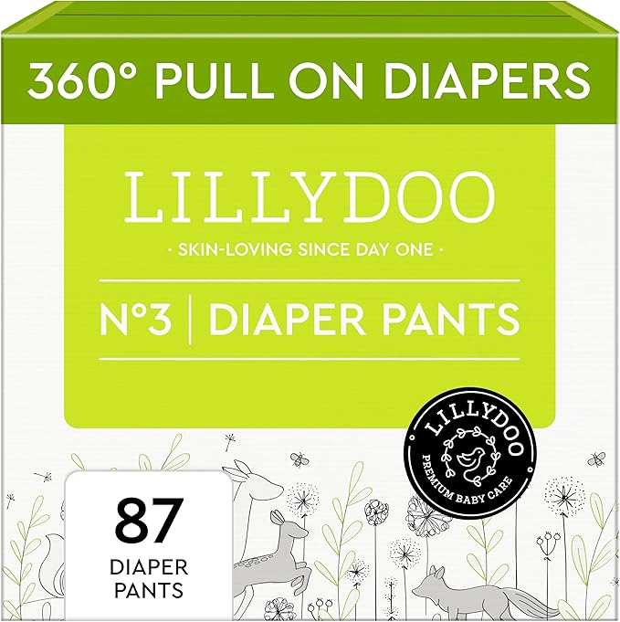 LILLYDOO Diaper Pants Toddlers - Size 3 (13+ lbs), Half-Monthly Supply (87 Count), Skin-Friendly, Ultrasoft, Chlorine-Free, Snug Fit & Absorbent Pull On Diapers