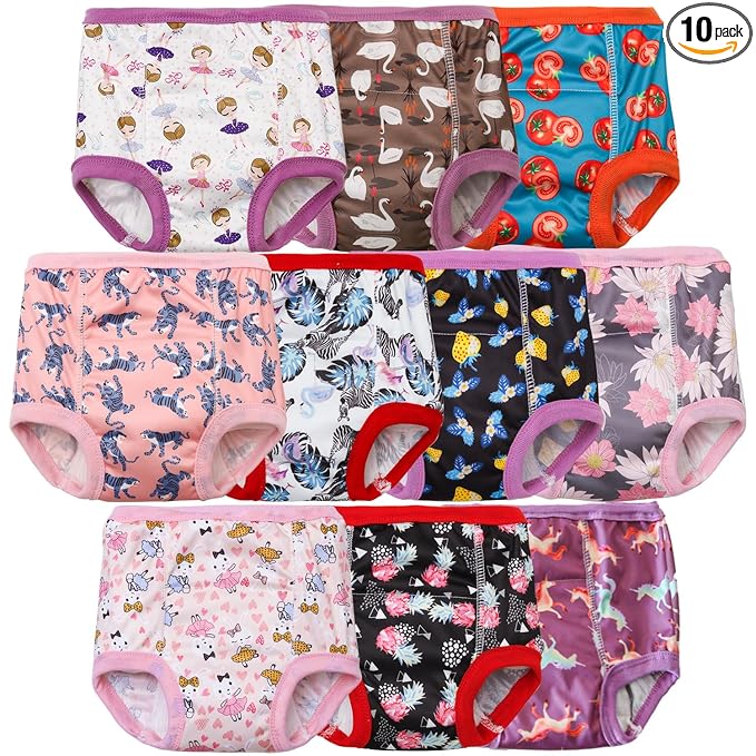 Joyo roy 10Pcs Strong Absorbent Toddler Training Underwear 6T Soft Thick Padded Leakproof Baby Potty Training Underwear for Girls Comfortable Snug Fit Washable Waterproof Big Kid Confident Pee Pants