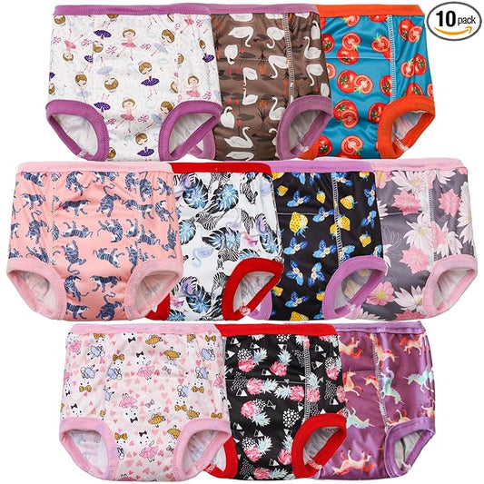 Joyo roy 10Pcs Strong Absorbent Toddler Training Underwear 3T Soft Thick Padded Leakproof Kid Confident Baby Potty Training Underwear for Girls Comfortable Snug Fit Washable Waterproof Pee Pants