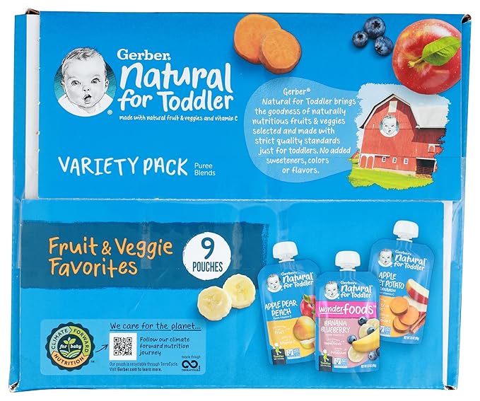 Gerber Stage 2 Baby Food, Fruit and Veggie Favorites Puree Pouches Variety Pack, No Added Sweetener, Baby Food Pouches, 9-Pack
