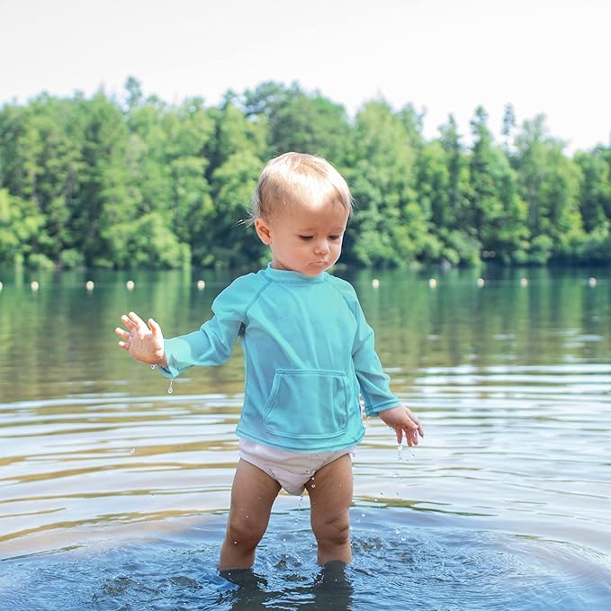i play. by green sprouts Reusable, Eco Snap Swim Diaper with Gussets, UPF 50, White, Patented Design, STANDARD 100 by OEKO-TEX Certified 24 mo